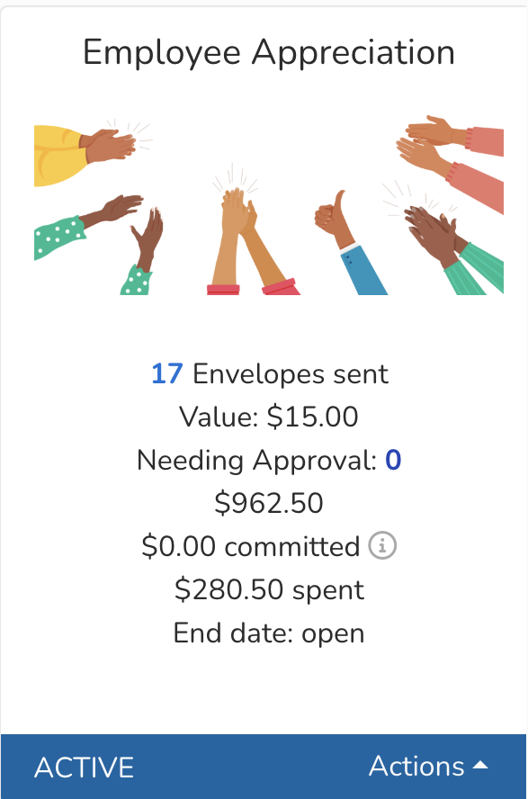 Sample tile showing the values including sent and commited amounts