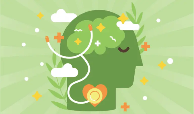 Image of a head with a happy brain for mental health awareness month