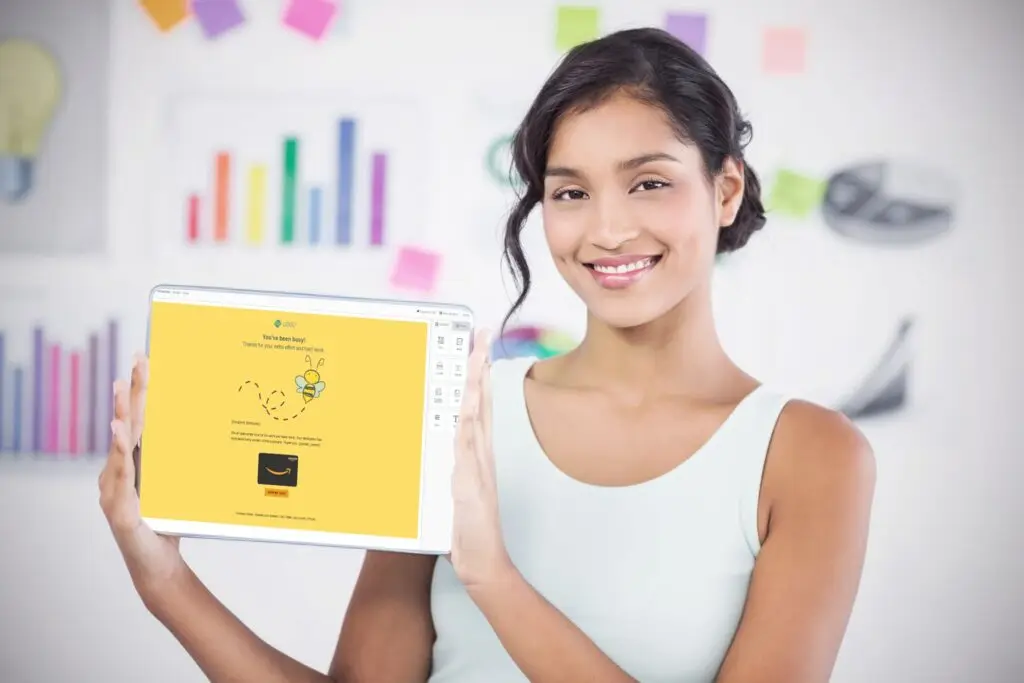 Designer holding tablet showing off their latest incentive delivery design