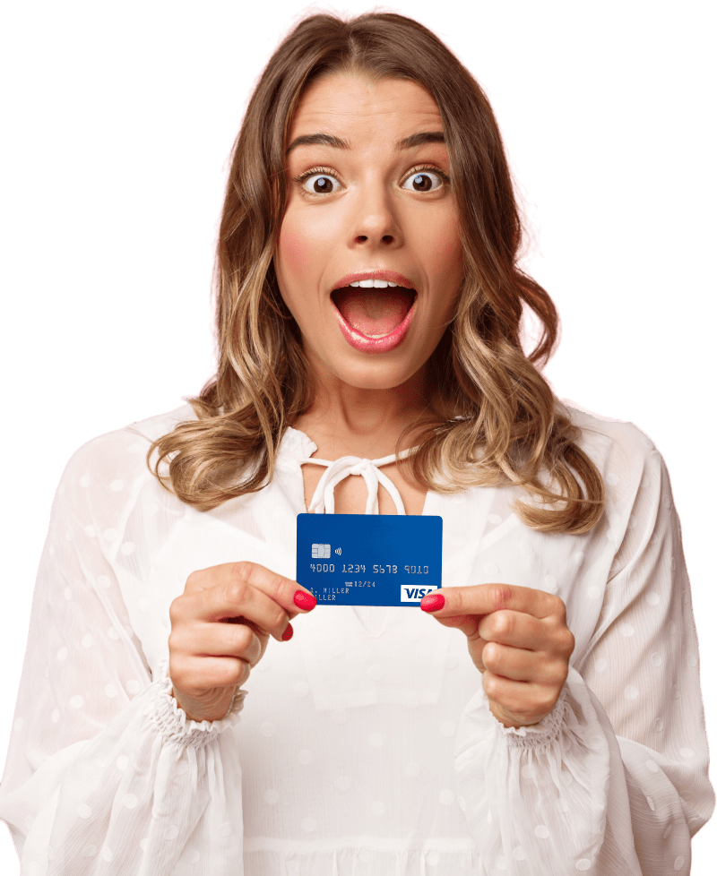 Happy Woman with Visa Card