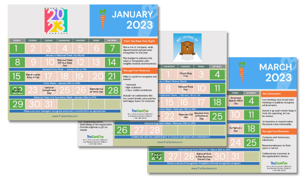 Incentive and Reward Dates yearly calendar