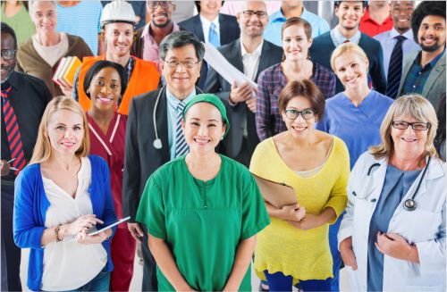A group of workers from all departments in an organization coming together for national health and safety day