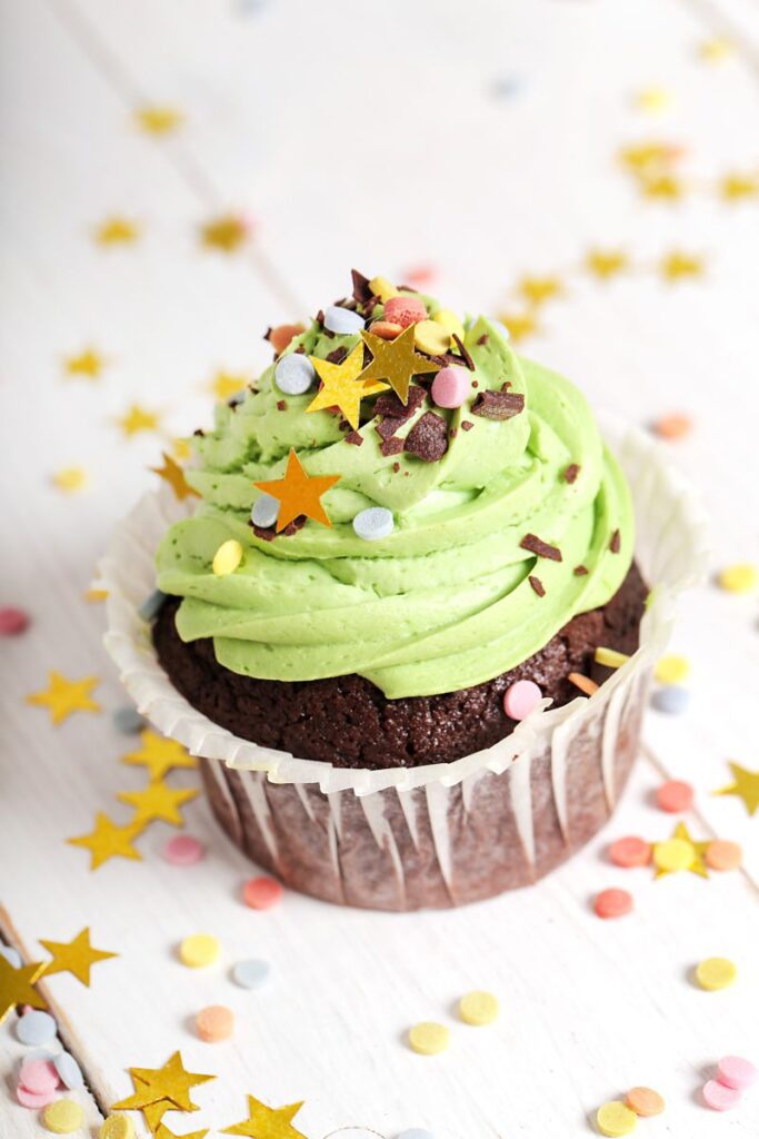 Single cupcake with sprinkle stars for employee birthdays