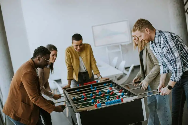 A group of employees playing a game on Take Back the Lunch Break Day