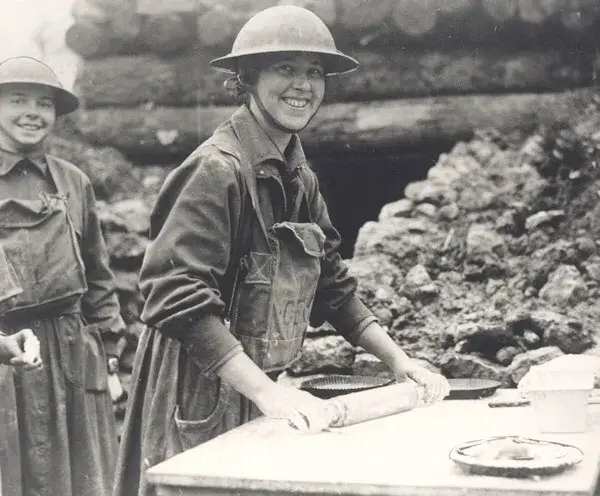 Woman making donuts in WWI image source US Archives