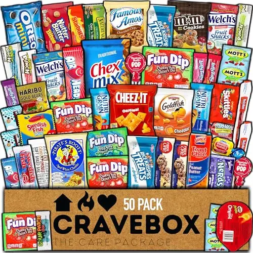 CRAVEBOX Snack Box (50 Count) Variety Pack Gift Care Package Basket