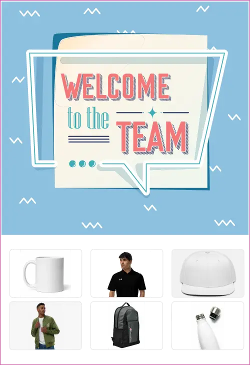 Sample welcome to the team delivery with logo ware options