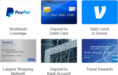 Digital payments including PayPal, Venmo, Deposit to Debit Card, and Deposit to Bank Account