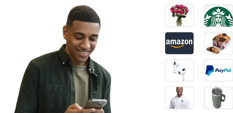 Employee selecting an employee appreciation gift card on his phone