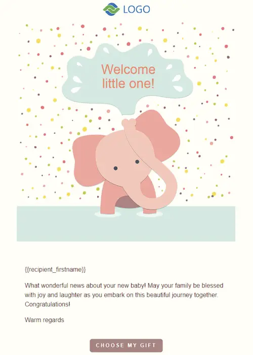 New Baby gift delivery template with a cute elephant