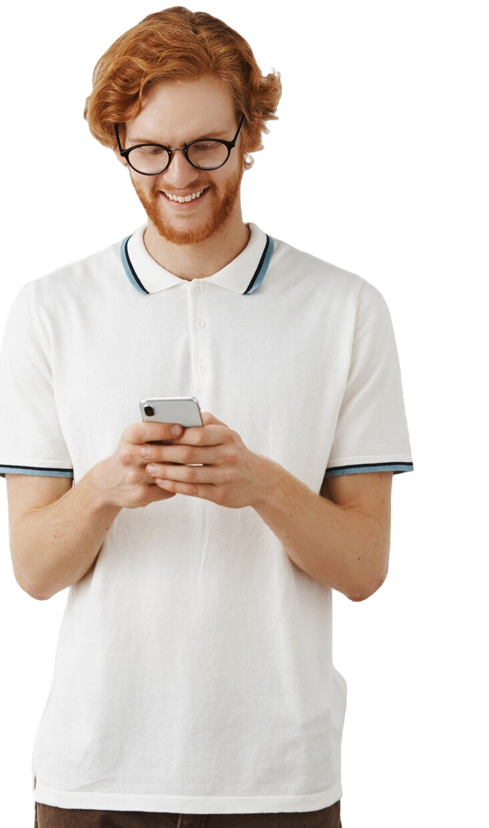 Happy Employee Selecting Air Pods on his phone