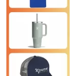 Three swag options vertical a mug, a tumbler, and a hat