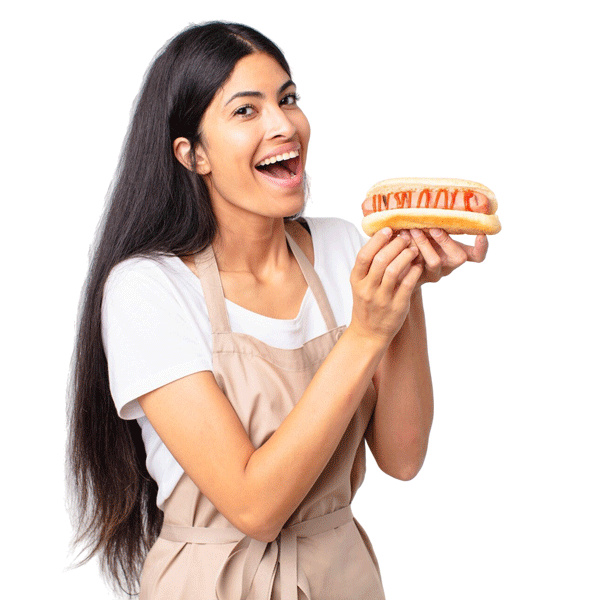woman holding hot dog