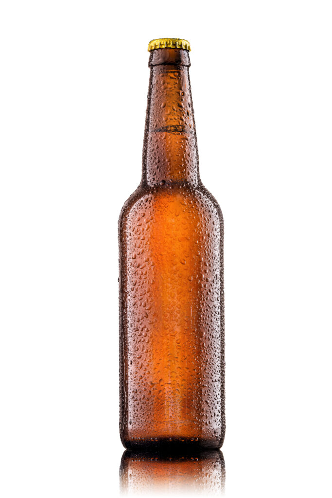Beer bottle with sweat from the warm air