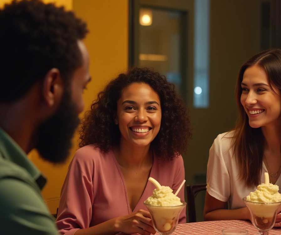 employees celebrating banana split day at work