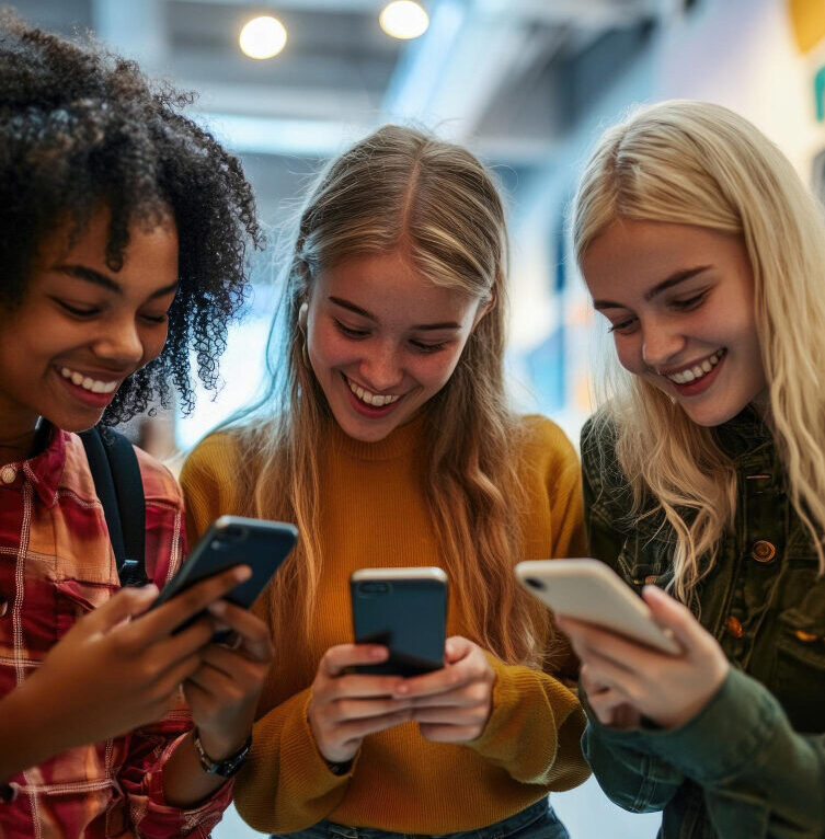 Friends receiving digital rewards for taking a survey