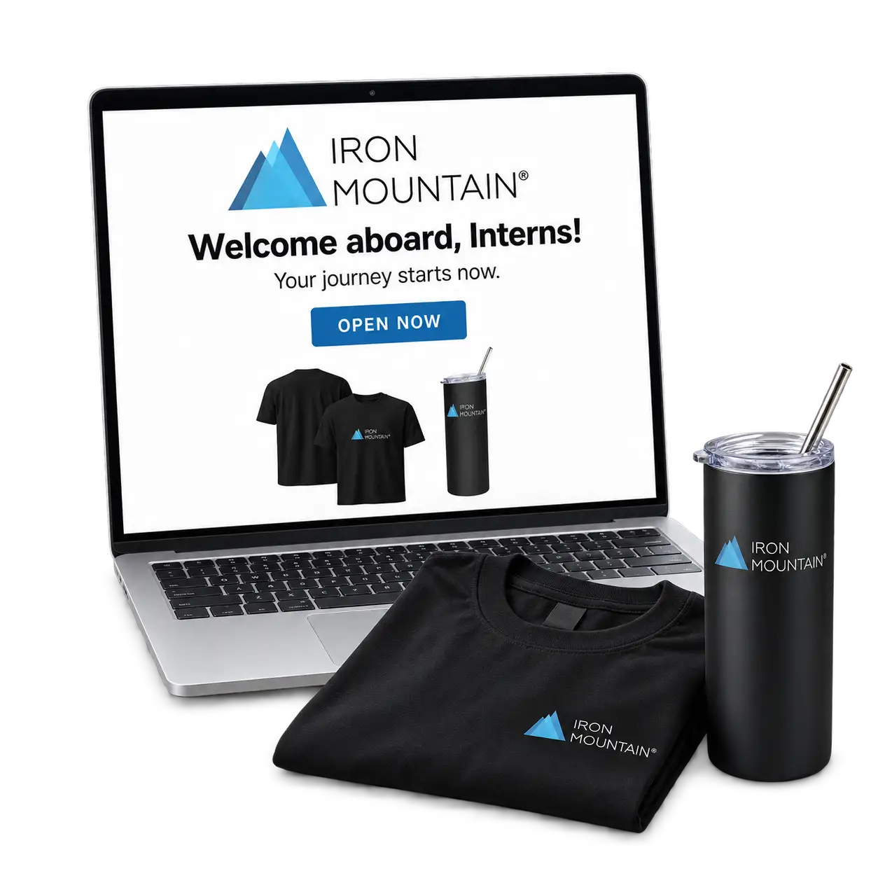 Iron Mountain case study illustration: intern welcomes, trivia and learning challenges
